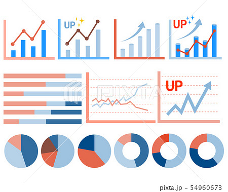 アイコン 線 アップ グラフ 折れ線グラフ 株価 チャート 円グラフ 矢印のイラスト素材