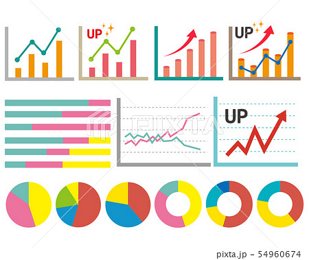 アイコン 線 アップ グラフ 折れ線グラフ 株価 チャート 円グラフ 矢印のイラスト素材