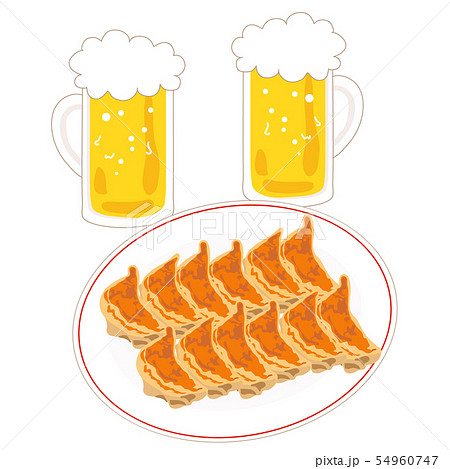 餃子12個ビール生中2杯のイラスト素材