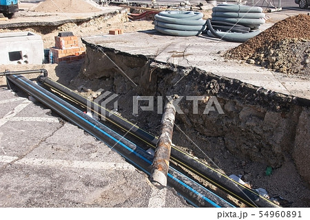Construction industry. Road works. Construction industry. Road works. 54960891