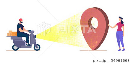 Bright Flyer Negotiating Delivery Route Cartoon. Bright Flyer Negotiating Delivery Route Cartoon. 54961663