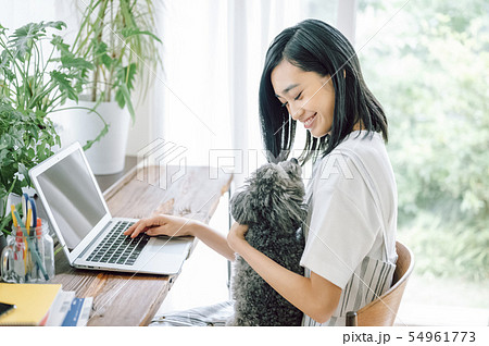 犬のいる暮らし　女性　ビジネス 54961773
