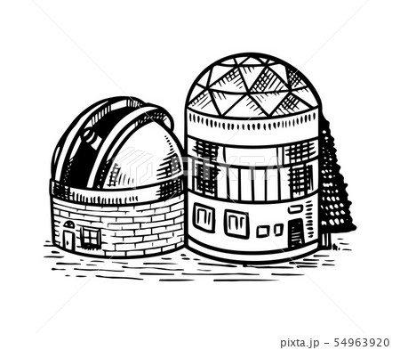 Observatory to observe the stars, planets and space. Astronomy sketch for emblem or logo in vintage Observatory to observe the stars, planets and space. Astronomy sketch for emblem or logo in vintage 54963920