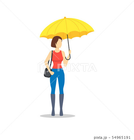 Cartoon Character Old Person Holding Yellow Umbrella. Vector 54965191