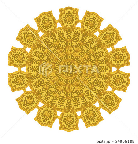 Yellow Ornamental Line Pattern Round Texture. Oriental Geometric Ornament 54966189
