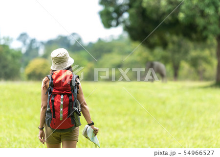 Women hiker or traveler with backpack adventure Women hiker or traveler with backpack adventure 54966527