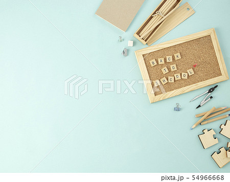 Back to school supplies concept blue background 54966668