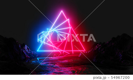 Glowing neon triangles on dark background 54967200