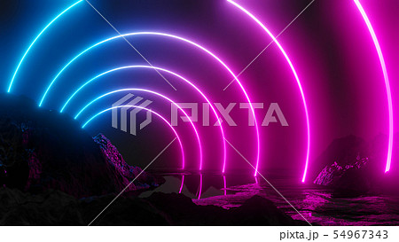 Glowing neon circles on dark background 54967343