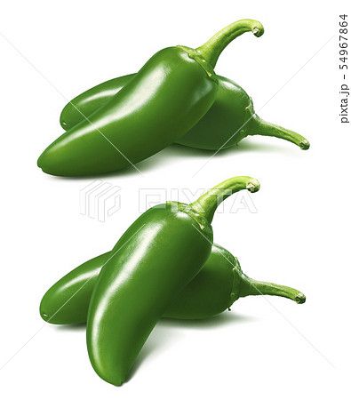Green chili pepper double set isolated on white 54967864
