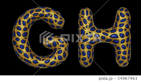 Letter set G, H made of realistic 3d render golden shining metallic. 54967963