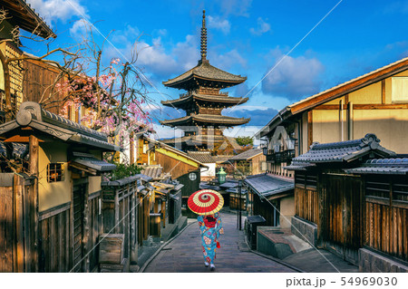 Asian woman wearing japanese traditional kimono Asian woman wearing japanese traditional kimono 54969030