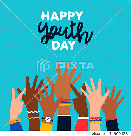 Happy Youth Day card of diverse teen hand group 54969428