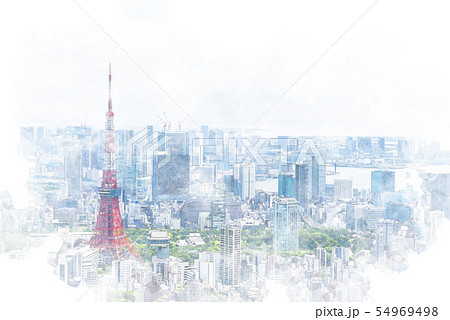 東京の都市風景 水彩画風のイラスト素材 [54969498] - PIXTA