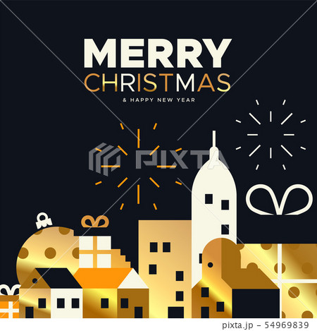 Christmas and New Year card of gold holiday city Christmas and New Year card of gold holiday city 54969839
