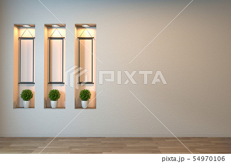 Empty zen room interior background with shelf wall 54970106
