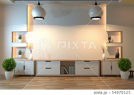Empty zen room interior background with shelf wall Empty zen room interior background with shelf wall 54970125