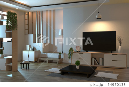 interior living room zen style with smart tv and interior living room zen style with smart tv and 54970133
