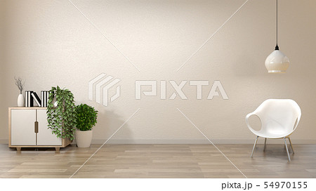 zen living room empty white wall background with 54970155