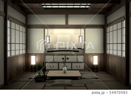 Living room interior design with cabinet in shelf 54970565