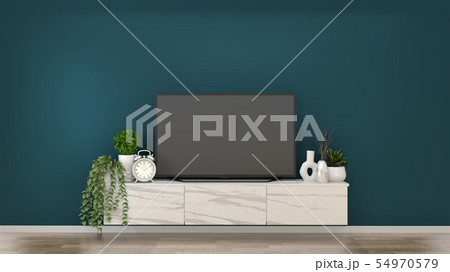 Mock up smart tv on granite Cabinets in a dark 54970579