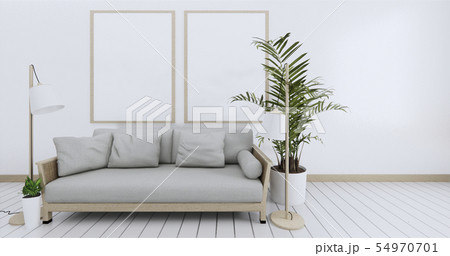 Poster above white sofa with frame in simple zen Poster above white sofa with frame in simple zen 54970701
