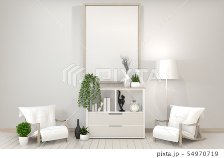 Poster mock up white cabinet, frame, chair Poster mock up white cabinet, frame, chair 54970719