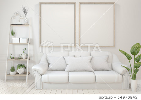 Interior poster mock up with empty wooden frames, Interior poster mock up with empty wooden frames, 54970845
