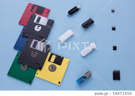 Floppy disks, flash drives and small memory cards. 54971458