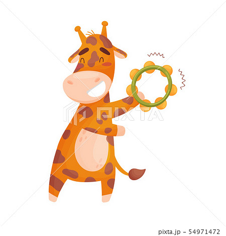 Cute giraffe with a tambourine. Vector illustration on white background. 54971472