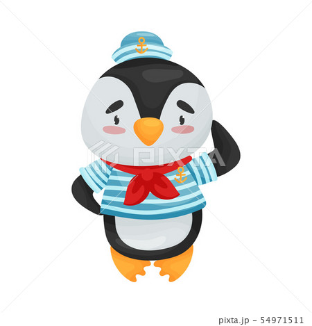 Cute penguin sailor. Vector illustration on white background. 54971511