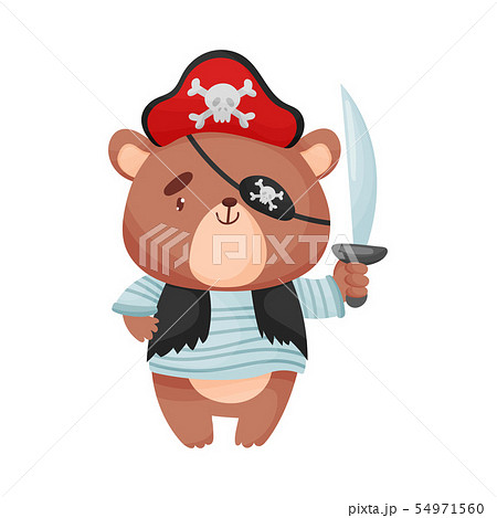 Cute Bear Pirate Vector Illustration On White のイラスト素材