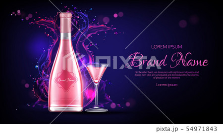 Rose wine bottle and glass mockup promo banner Rose wine bottle and glass mockup promo banner 54971843