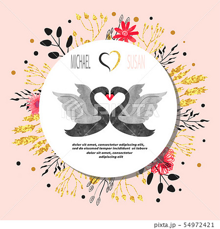 Wedding invitation card design with black swans. 54972421
