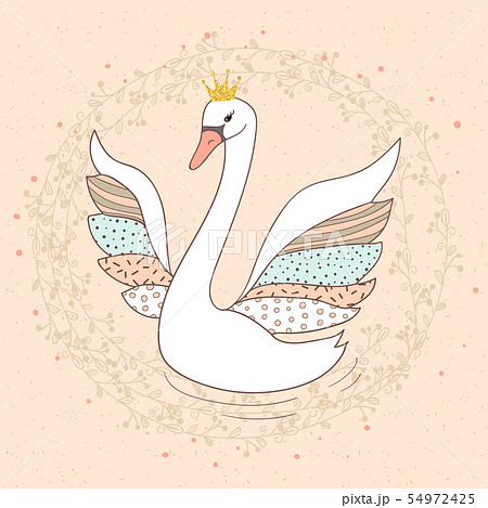 Princess Swan Doodle Vector Illustration のイラスト素材