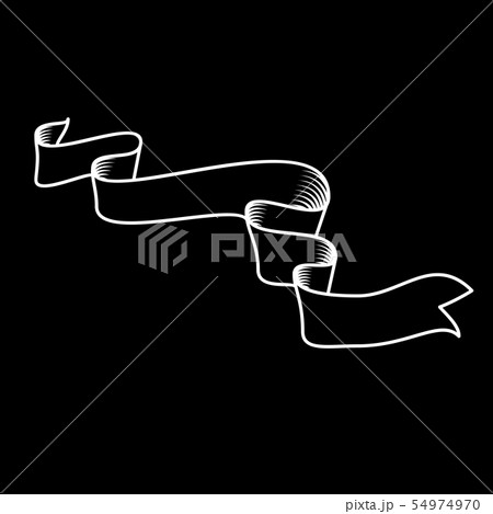 White ribbon on the black, hand drawn detailed vector scroll ribbon in outline or contour drawing 54974970
