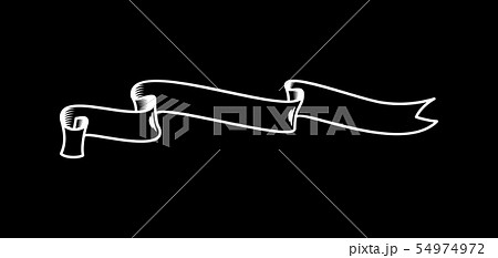 White ribbon on the black, hand drawn detailed vector scroll ribbon in outline or contour drawing White ribbon on the black, hand drawn detailed vector scroll ribbon in outline or contour drawing 54974972
