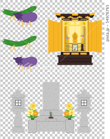 暮石と仏壇と精霊馬 54976765