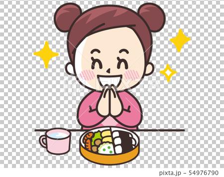 いただきます　お弁当を食べる女の子 54976790