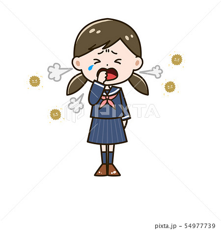 咳 くしゃみをする女の子 ポーズ イラストのイラスト素材