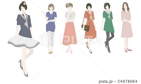 人物イラストおしゃれなファッション女性 セットのイラスト素材
