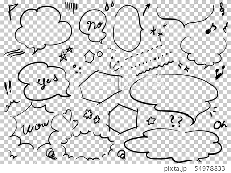 いろいろな白黒手描き吹き出しセットのイラスト素材 5497