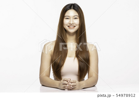 Asian Beauty young woman with clean skin on white 54978912