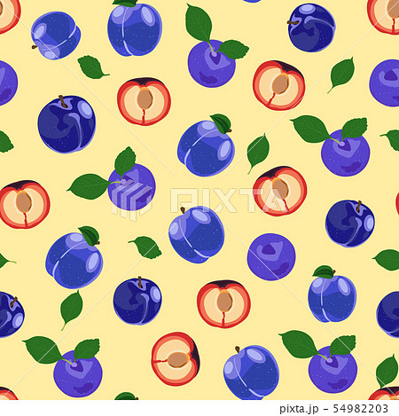 Plum fruits and slice seamless pattern with on Plum fruits and slice seamless pattern with on 54982203