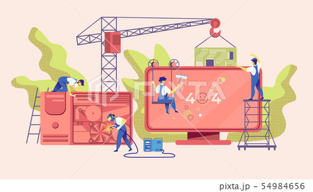 404 Error on Huge Computer Screen. Tiny Workers 54984656