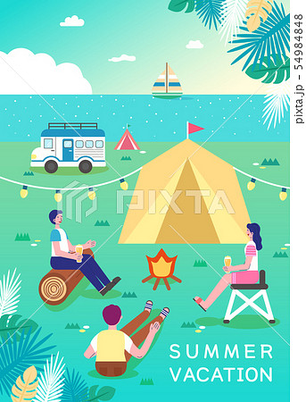 夏 旅行 キャンプのイラスト素材