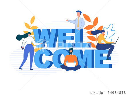 Welcome Word and Flat Cartoon People Characters 54984858