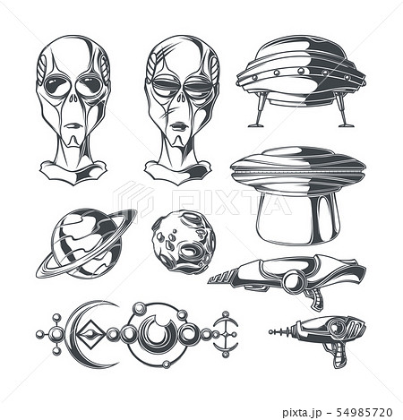 Set Of Ufo Elements For Creating Your Own Badgesのイラスト素材 54985720 Pixta