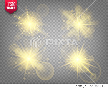 Glowing lights set on transparent background. Lens flare effect. Bright sparkling flash, sunlight Glowing lights set on transparent background. Lens flare effect. Bright sparkling flash, sunlight 54986210
