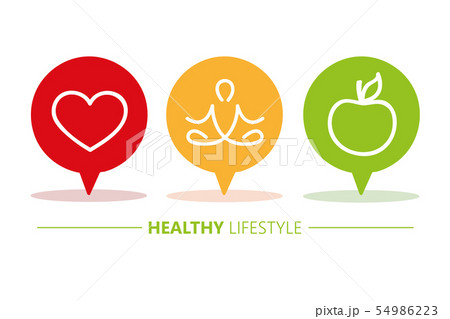 healthy lifestyle icons speach bubbles heart yoga and apple 54986223